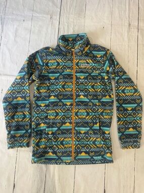 NWOT Columbia Kids Blue & Yellow Patterned Fleece Zip Jacket large 14/16